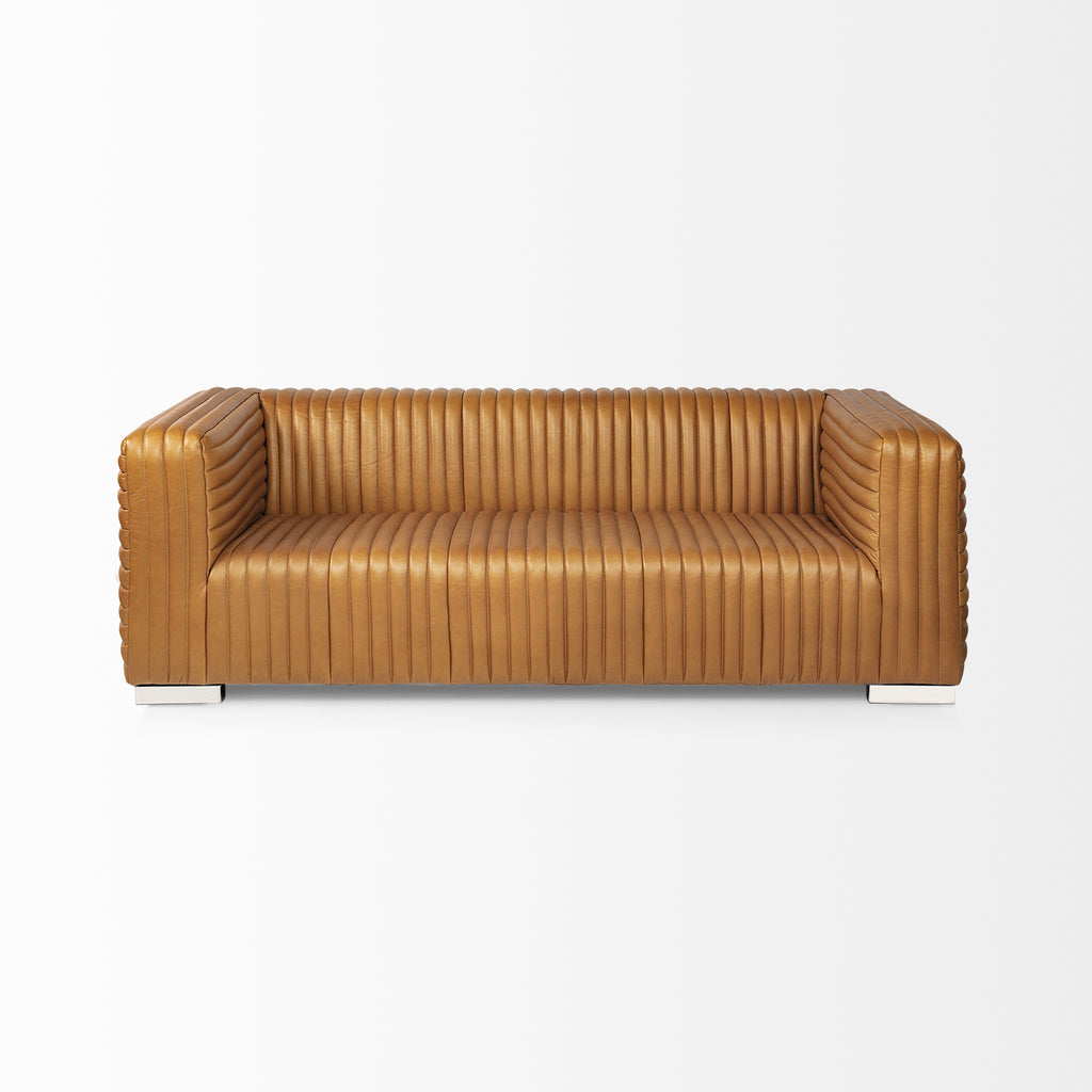 Top-Grain Leather Channeled Sofa