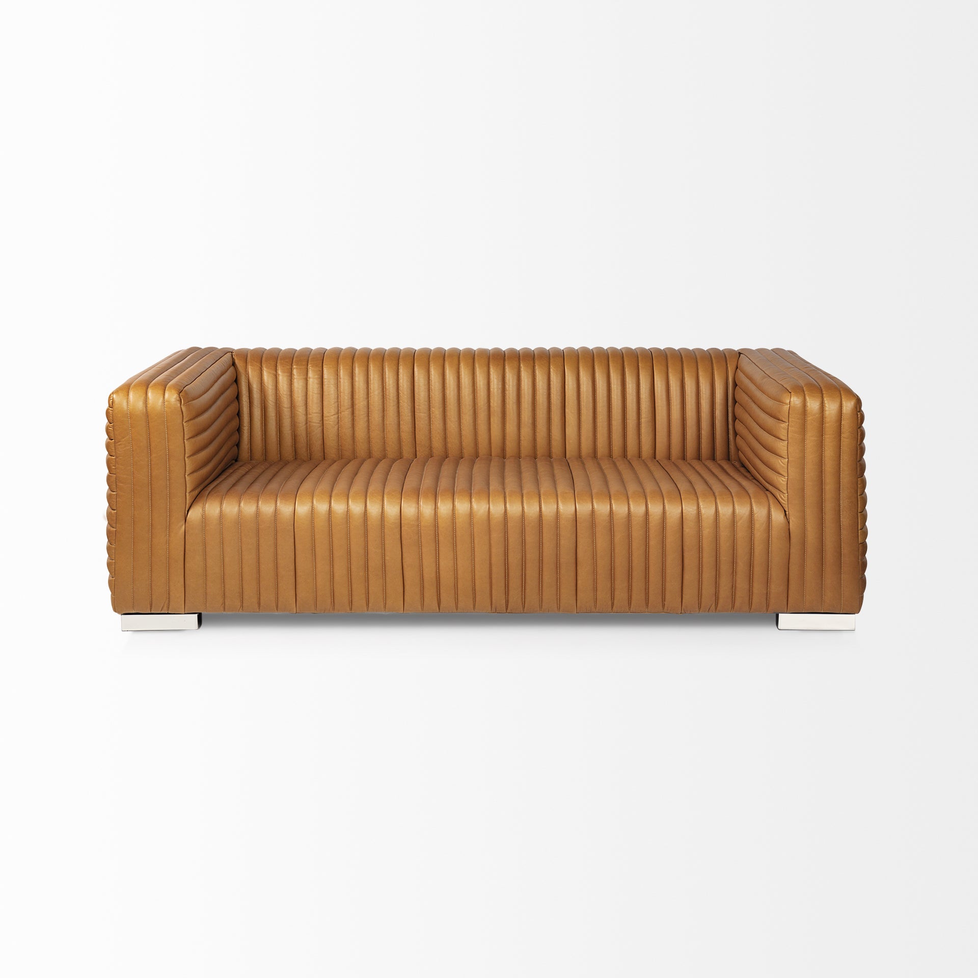 Top-Grain Leather Channeled Sofa